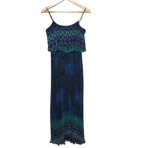 ROMEO & JULIET Couture sz X Small Maxi Dress Plisse Pleated Layered Blue Multi